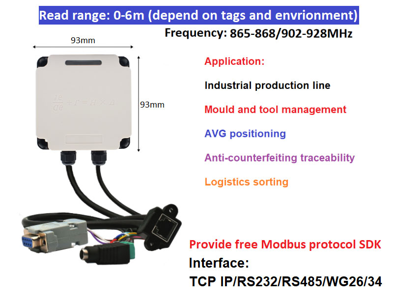 RFID Industrial Reader Modbus ceangailte PLC UHF RFID 915M bainistíocht líne táirgeachta uile-i-amháin 8
